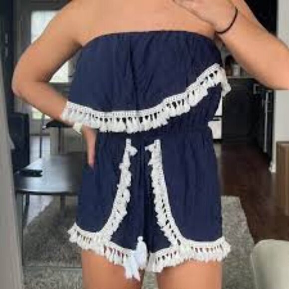 Womens Romper Ocean Drive Navy Blue Lace LARGE - Picture 1 of 6